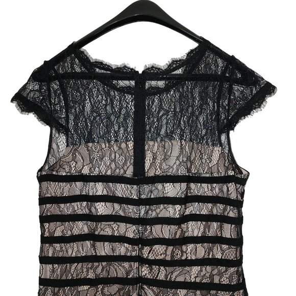 Adrianna Papell Lace Cocktail Midi Dress With Sheer Neck And Hem In Black Size L - Picture 5 of 14